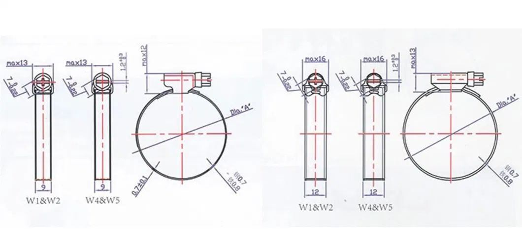 DIN3017 Galvanized or Stainless Steel German Type Hose Clamp with 9mm and 12mm Bandwidth